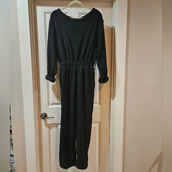 Free People Keepin It Real Jumpsuit Long Sleeve Scoop Neck Button Back Black NWT - Picture 2 of 16